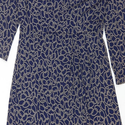 Preworn Womens Blue Geometric Viscose A-Line Size M V-Neck Pullover