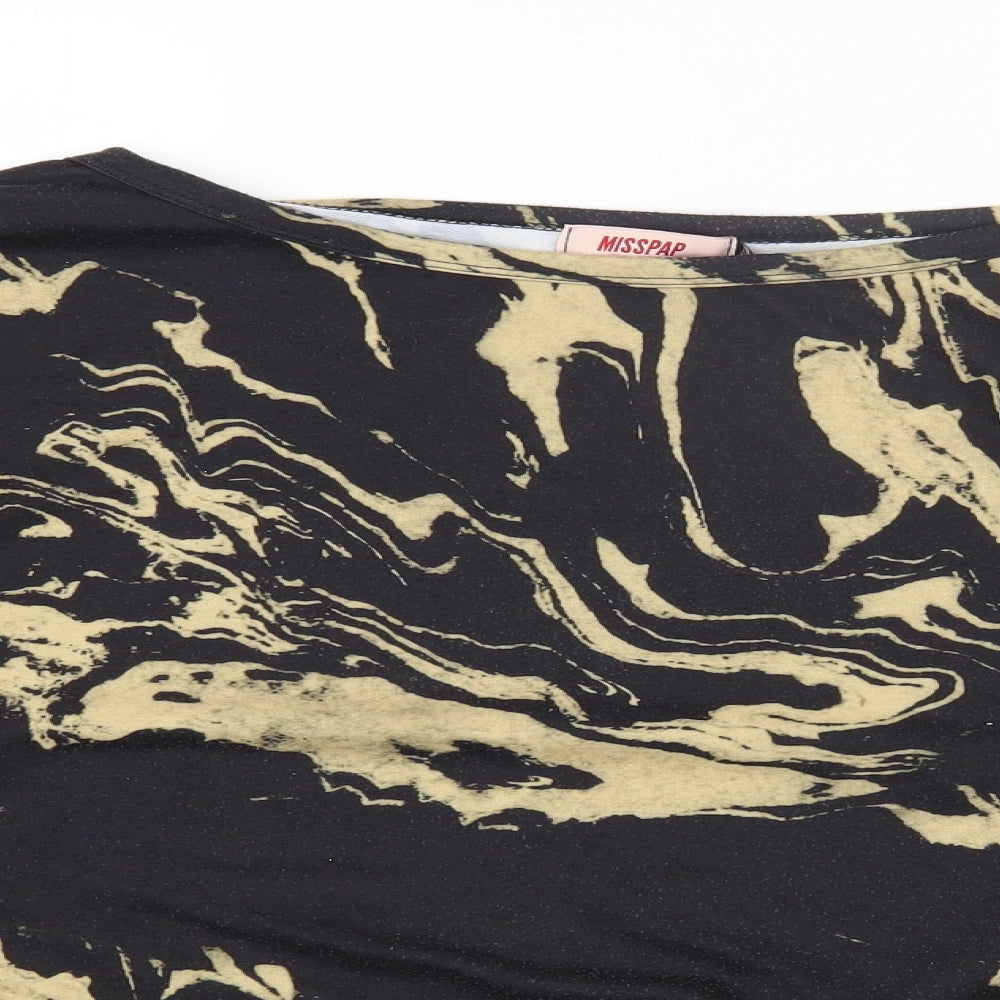 Misspap Womens Black Geometric Polyester Basic T-Shirt Size 14 Round Neck