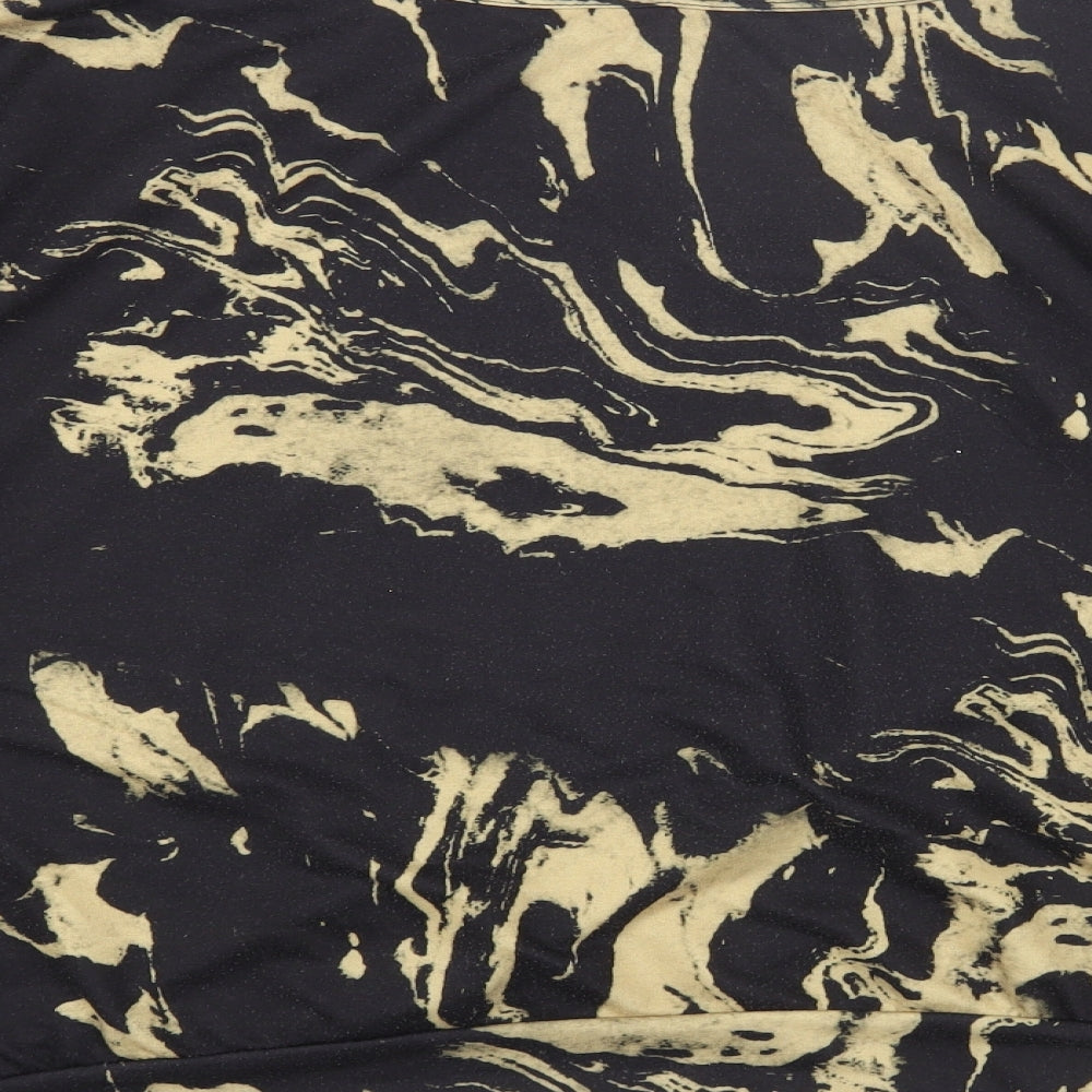 Misspap Womens Black Geometric Polyester Basic T-Shirt Size 14 Round Neck