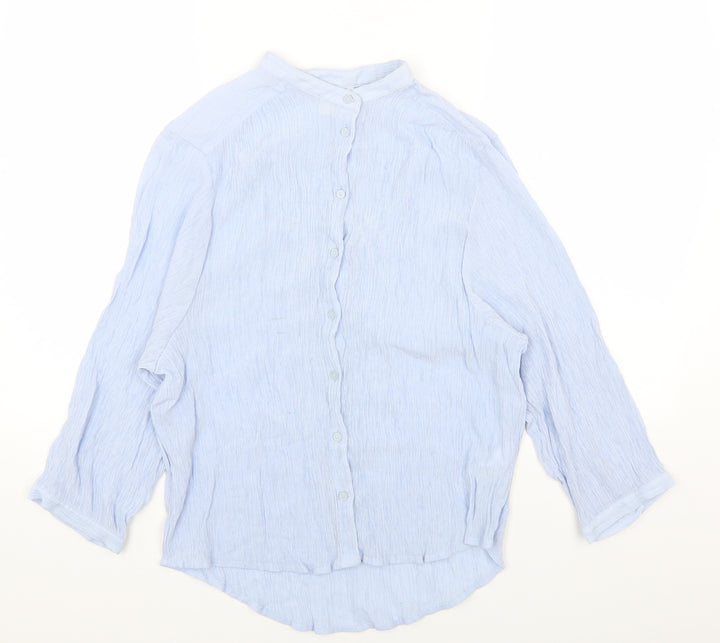 H&M Womens Blue Viscose Basic Button-Up Size 6 Round Neck