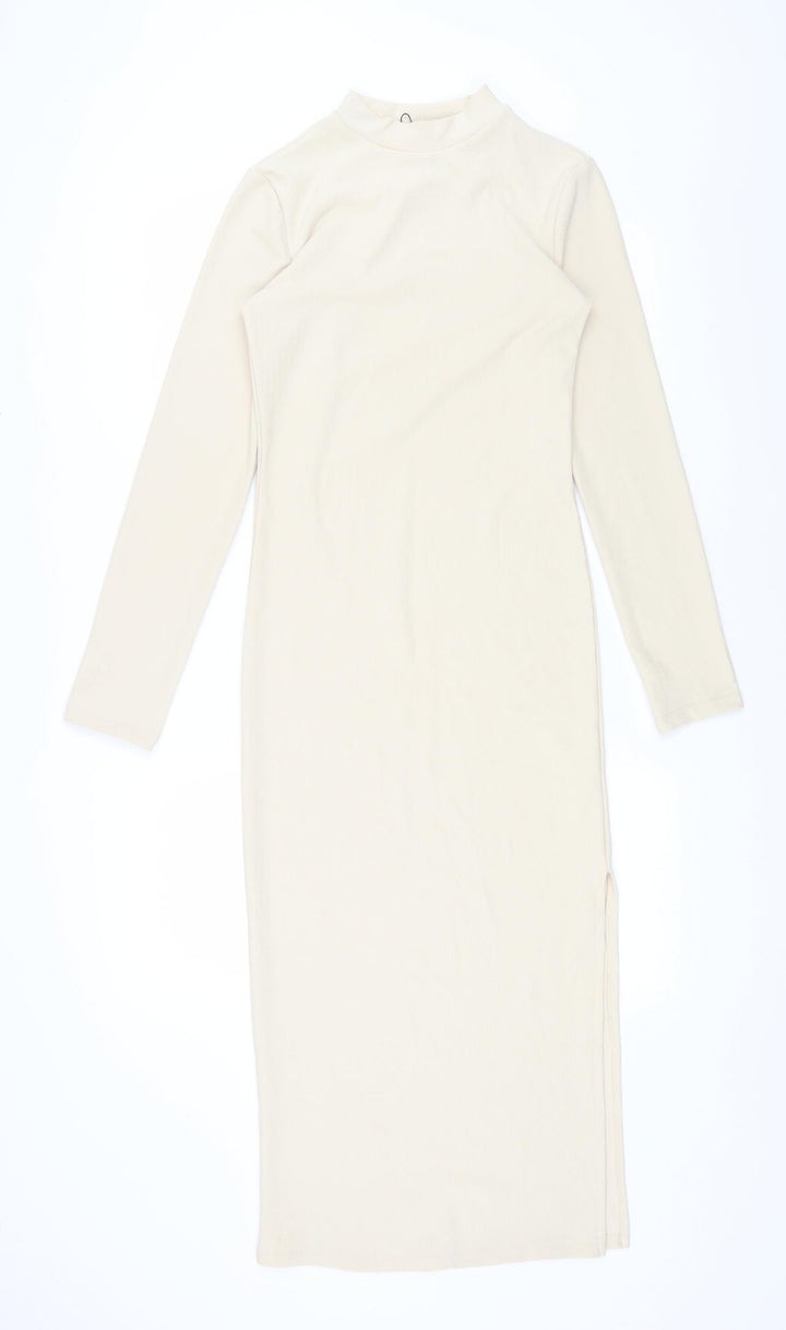 Stradivarius Womens Beige Polyester Maxi Size S Round Neck Pullover