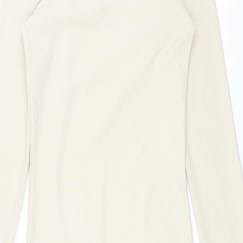 Stradivarius Womens Beige Polyester Maxi Size S Round Neck Pullover