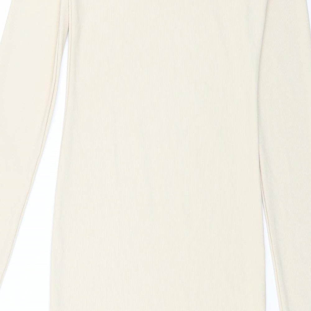 Stradivarius Womens Beige Polyester Maxi Size S Round Neck Pullover