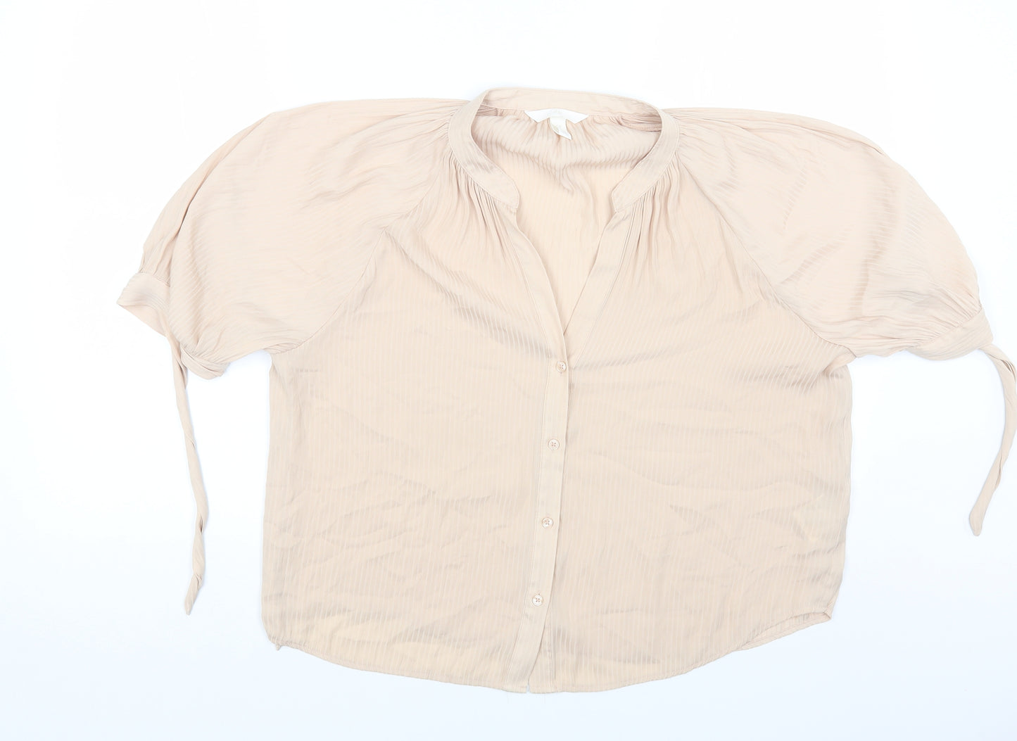 H&M Womens Beige Polyester Basic Button-Up Size 14 V-Neck