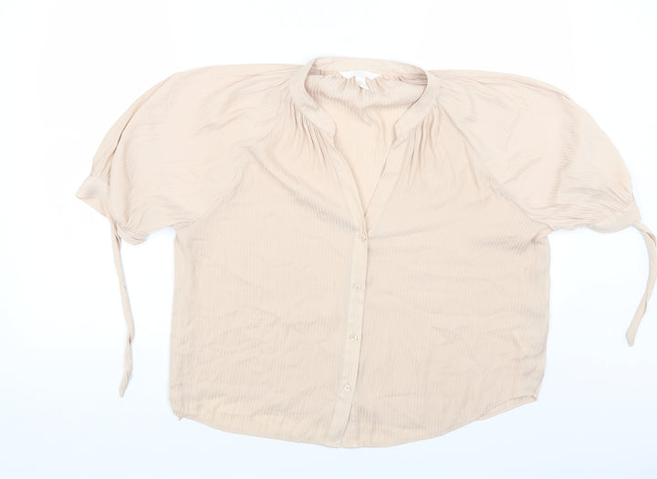 H&M Womens Beige Polyester Basic Button-Up Size 14 V-Neck