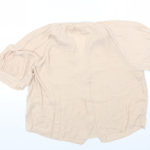 H&M Womens Beige Polyester Basic Button-Up Size 14 V-Neck