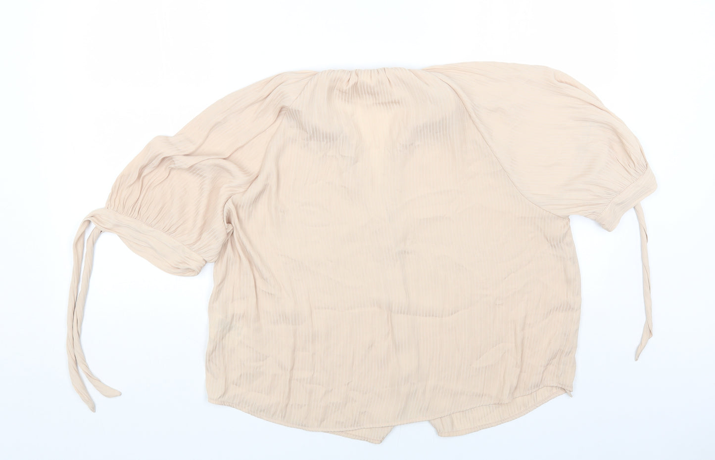 H&M Womens Beige Polyester Basic Button-Up Size 14 V-Neck