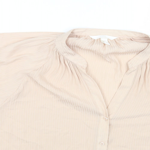 H&M Womens Beige Polyester Basic Button-Up Size 14 V-Neck