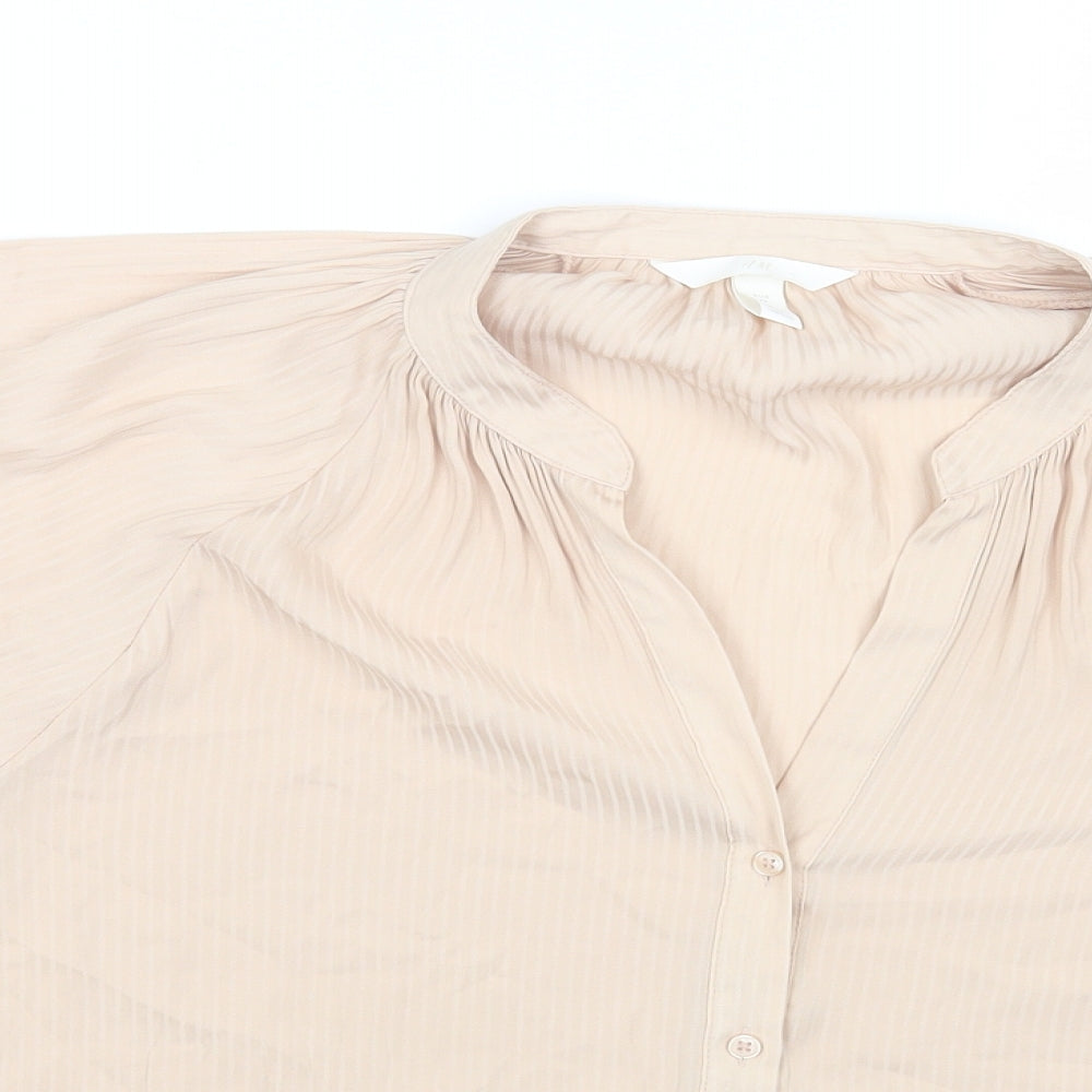 H&M Womens Beige Polyester Basic Button-Up Size 14 V-Neck