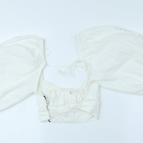 Zara Womens White Polyester Cropped Blouse Size XS Off the Shoulder - Balloon Sleeve