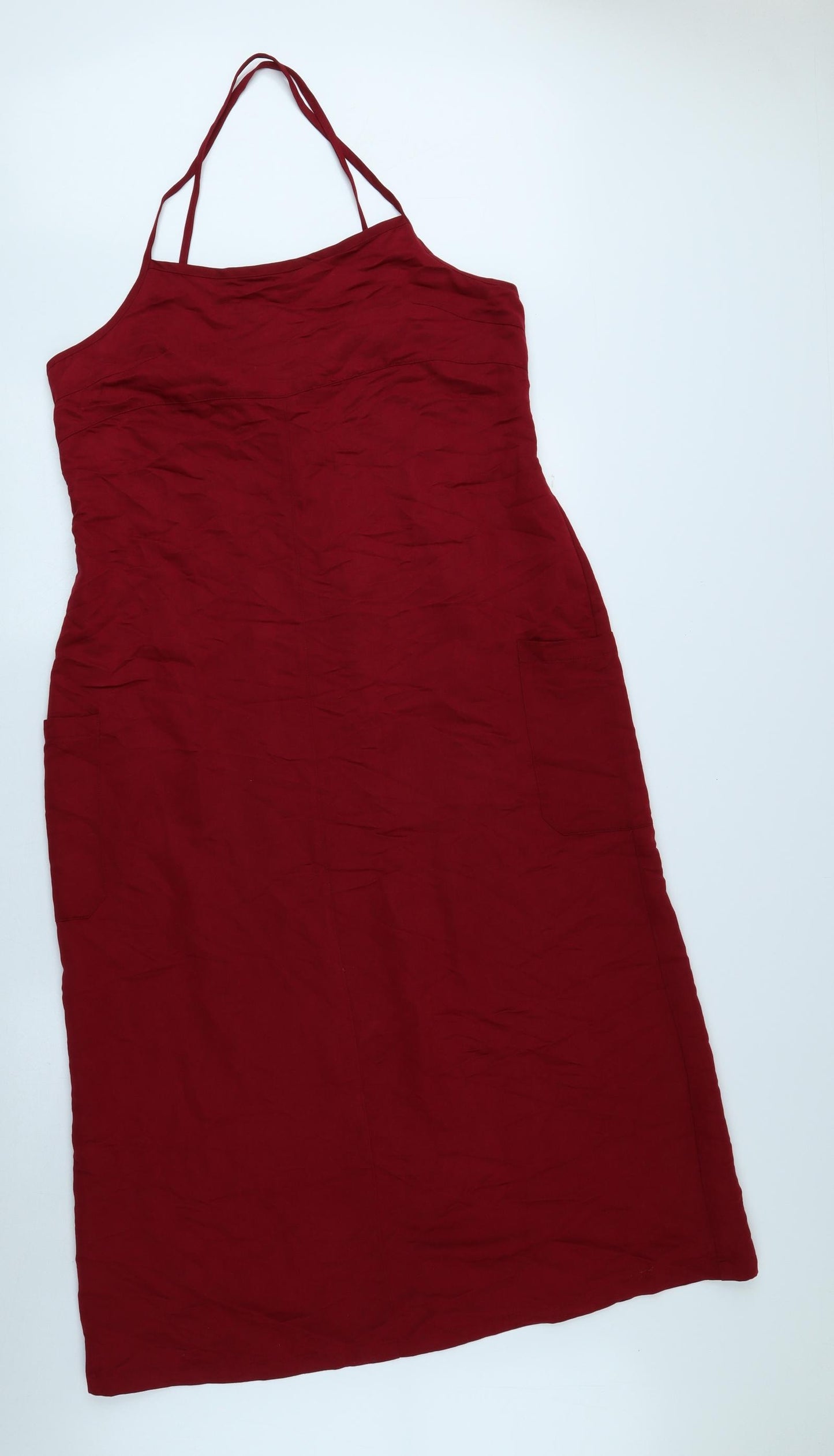 Preworn Womens Red Viscose Fit & Flare Size 16 Off the Shoulder Zip