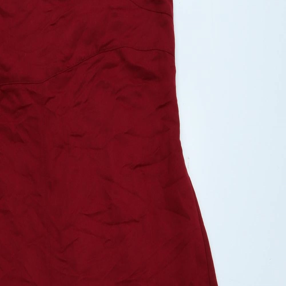 Preworn Womens Red Viscose Fit & Flare Size 16 Off the Shoulder Zip