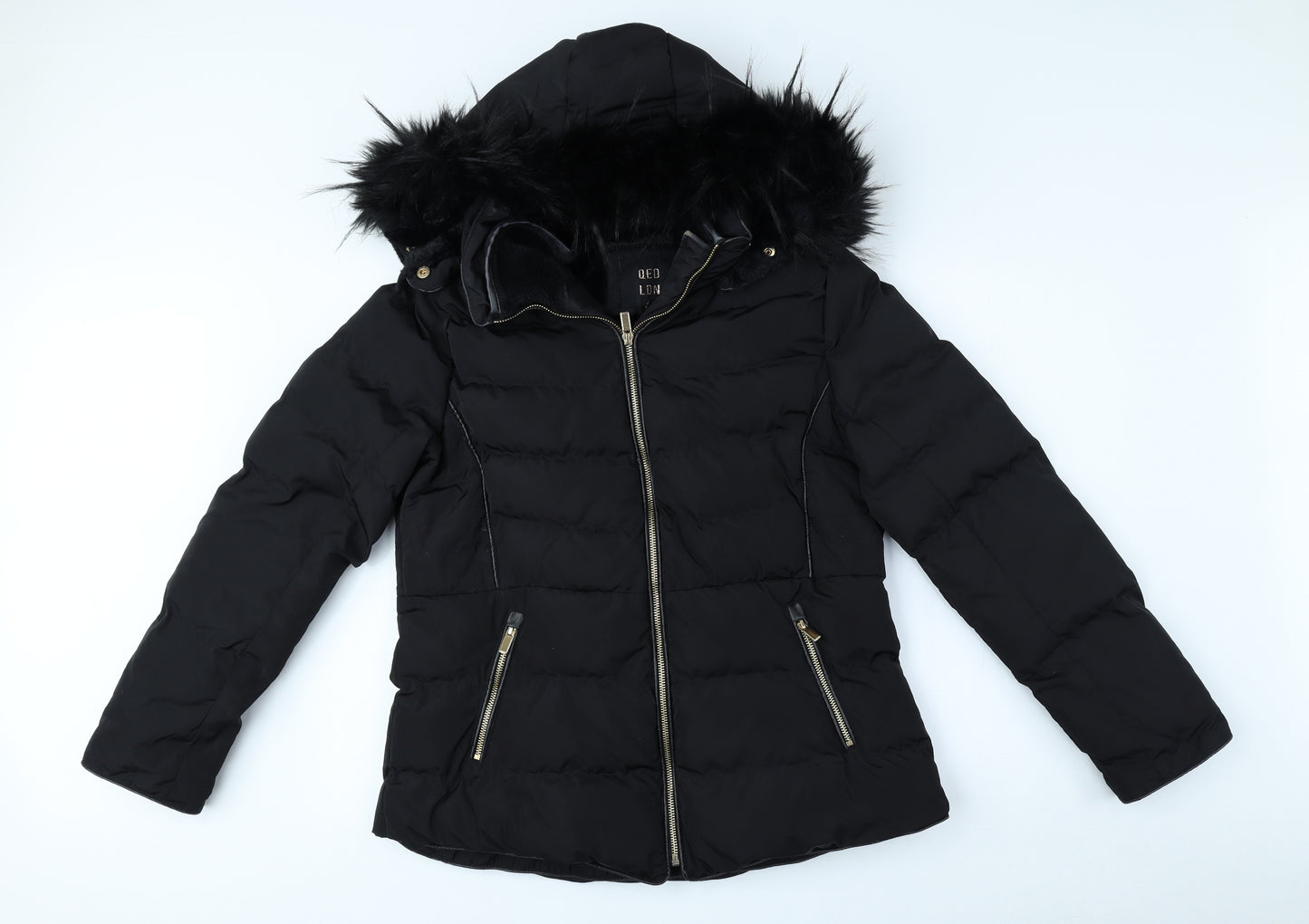 QED London Womens Black Puffer Jacket Coat Size 12 Zip