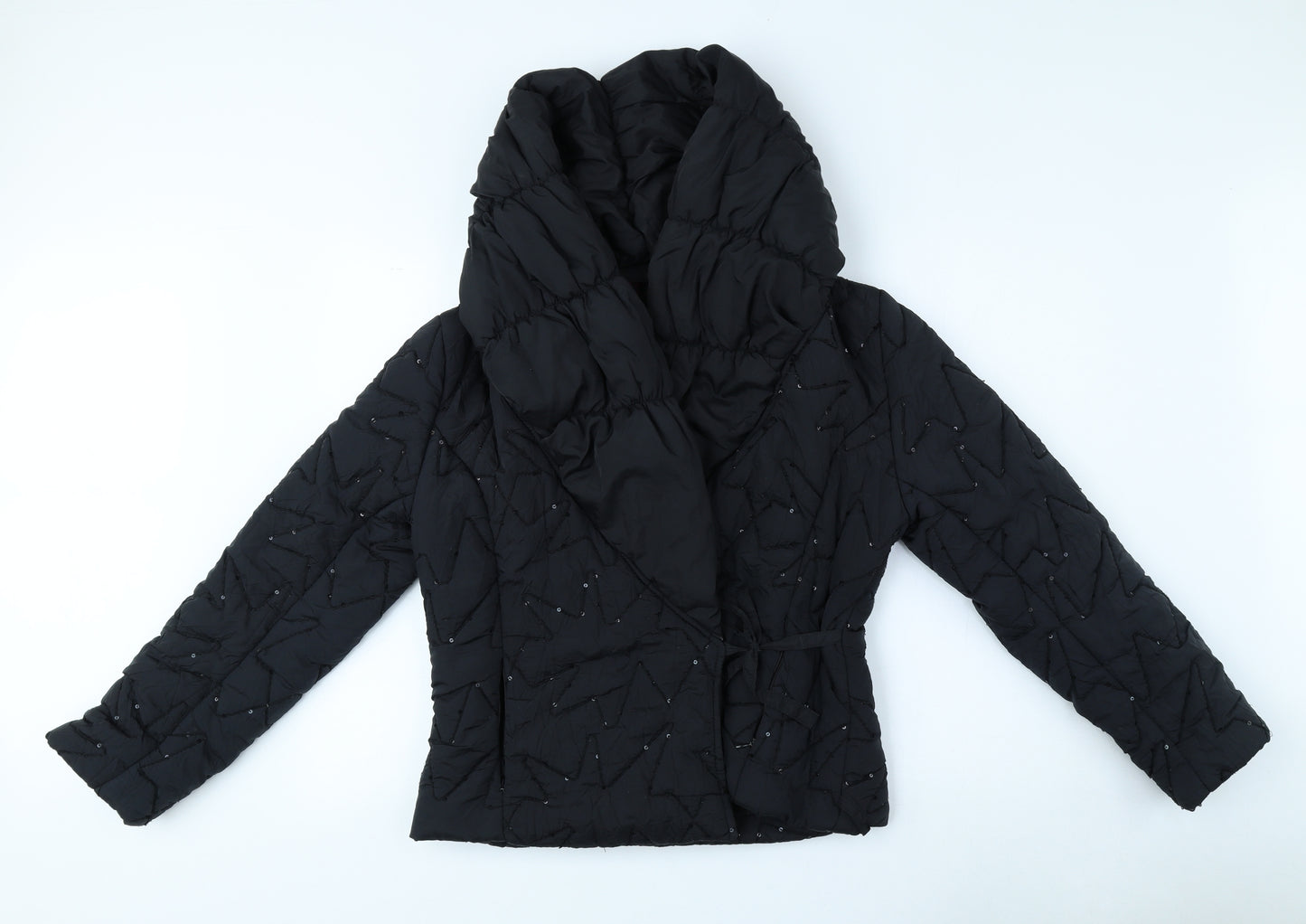 ANNA Womens Black Puffer Jacket Coat Size M Tie