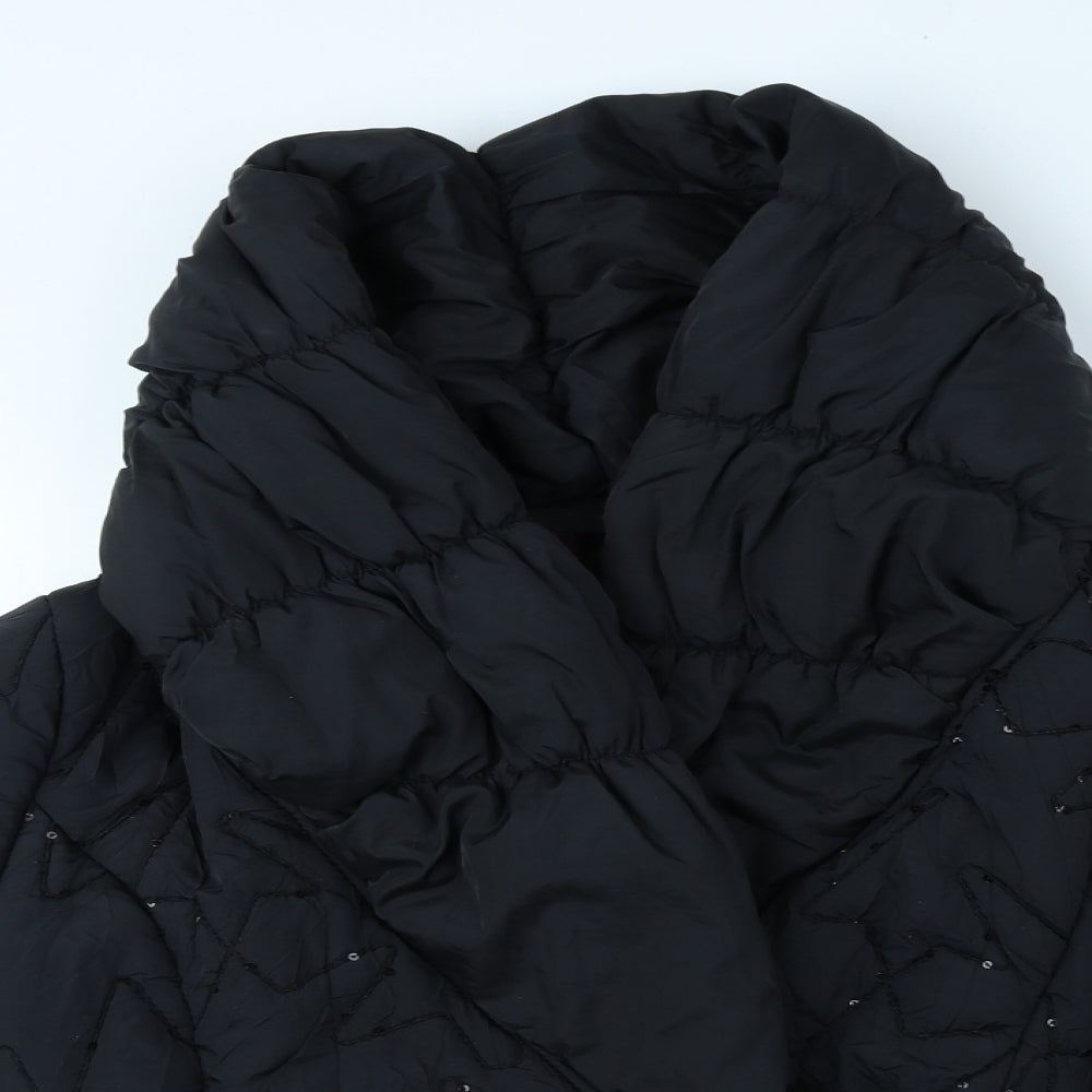 ANNA Womens Black Puffer Jacket Coat Size M Tie