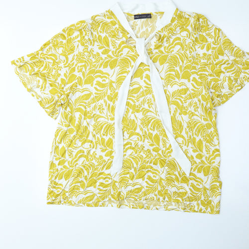 Marks and Spencer Womens Yellow Floral Polyester Basic Blouse Size 20 V-Neck
