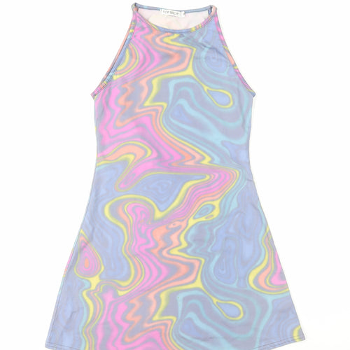 Topshop Womens Multicoloured Geometric Nylon A-Line Size 8 Round Neck Pullover
