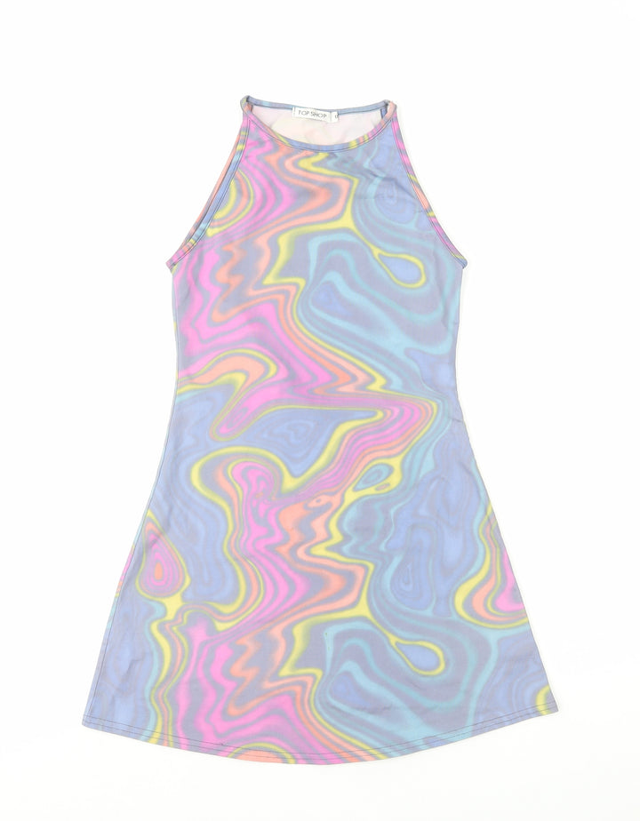 Topshop Womens Multicoloured Geometric Nylon A-Line Size 8 Round Neck Pullover