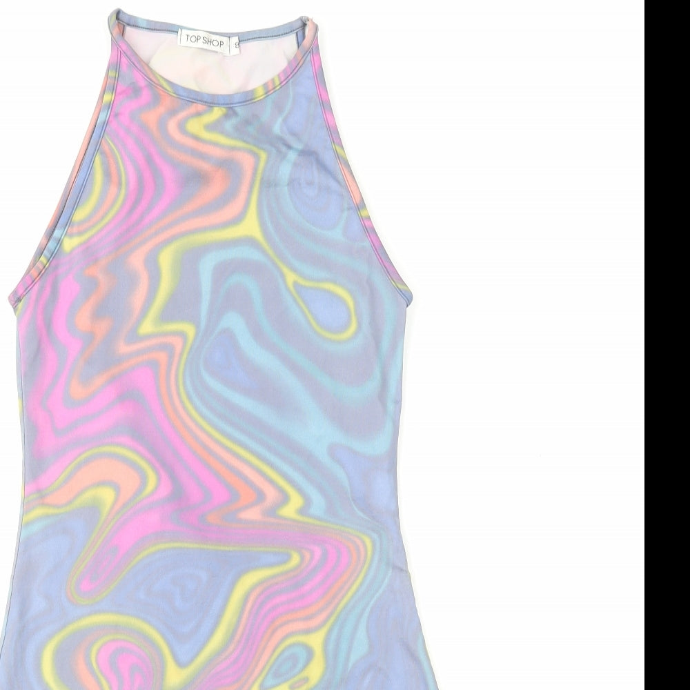 Topshop Womens Multicoloured Geometric Nylon A-Line Size 8 Round Neck Pullover