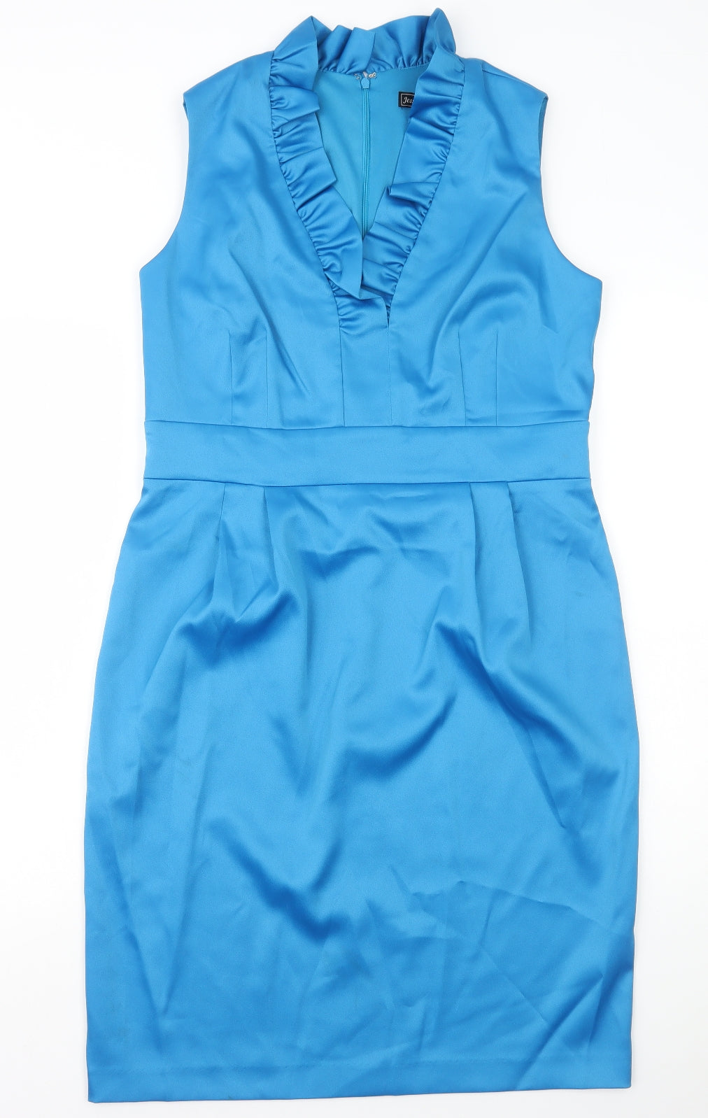 Jessica Howard Womens Blue Polyester Pencil Dress Size 16 V-Neck Zip