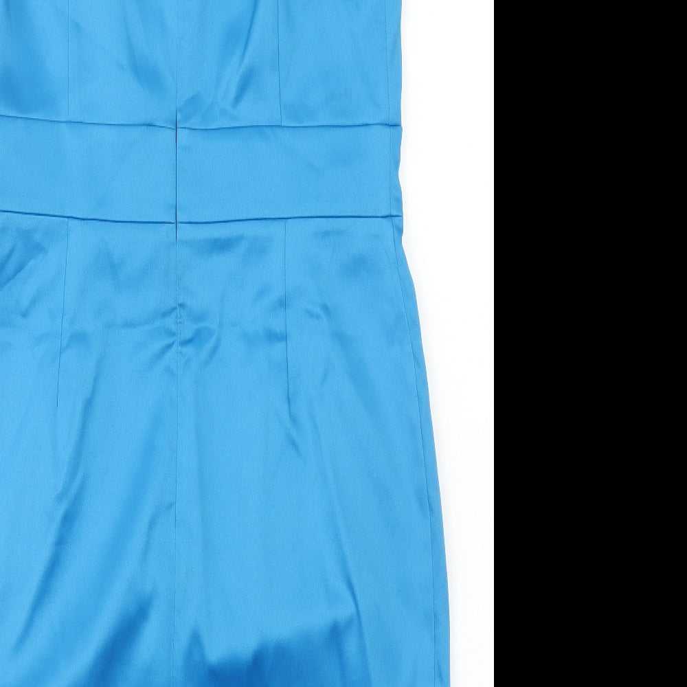 Jessica Howard Womens Blue Polyester Pencil Dress Size 16 V-Neck Zip
