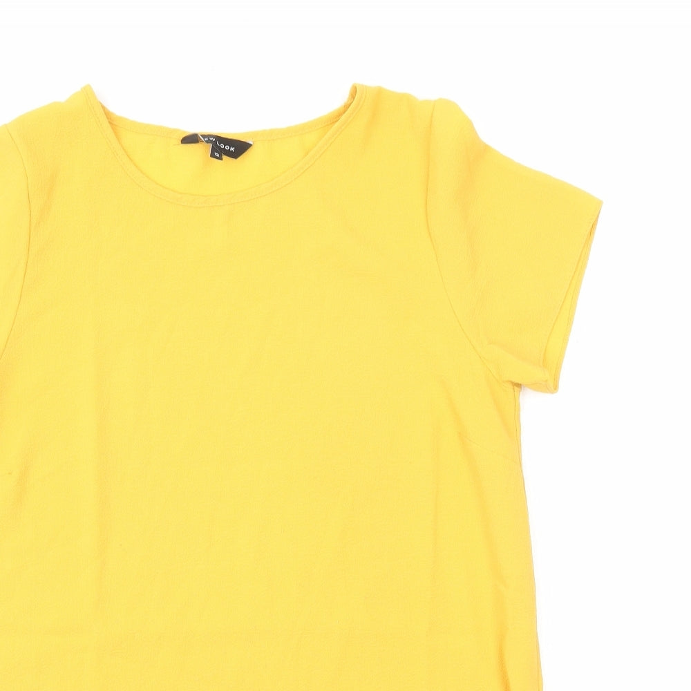 New Look Womens Yellow Viscose Basic T-Shirt Size 12 Round Neck