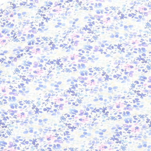 Marks and Spencer Womens Blue Geometric Cotton Basic Button-Up Size 12 Collared