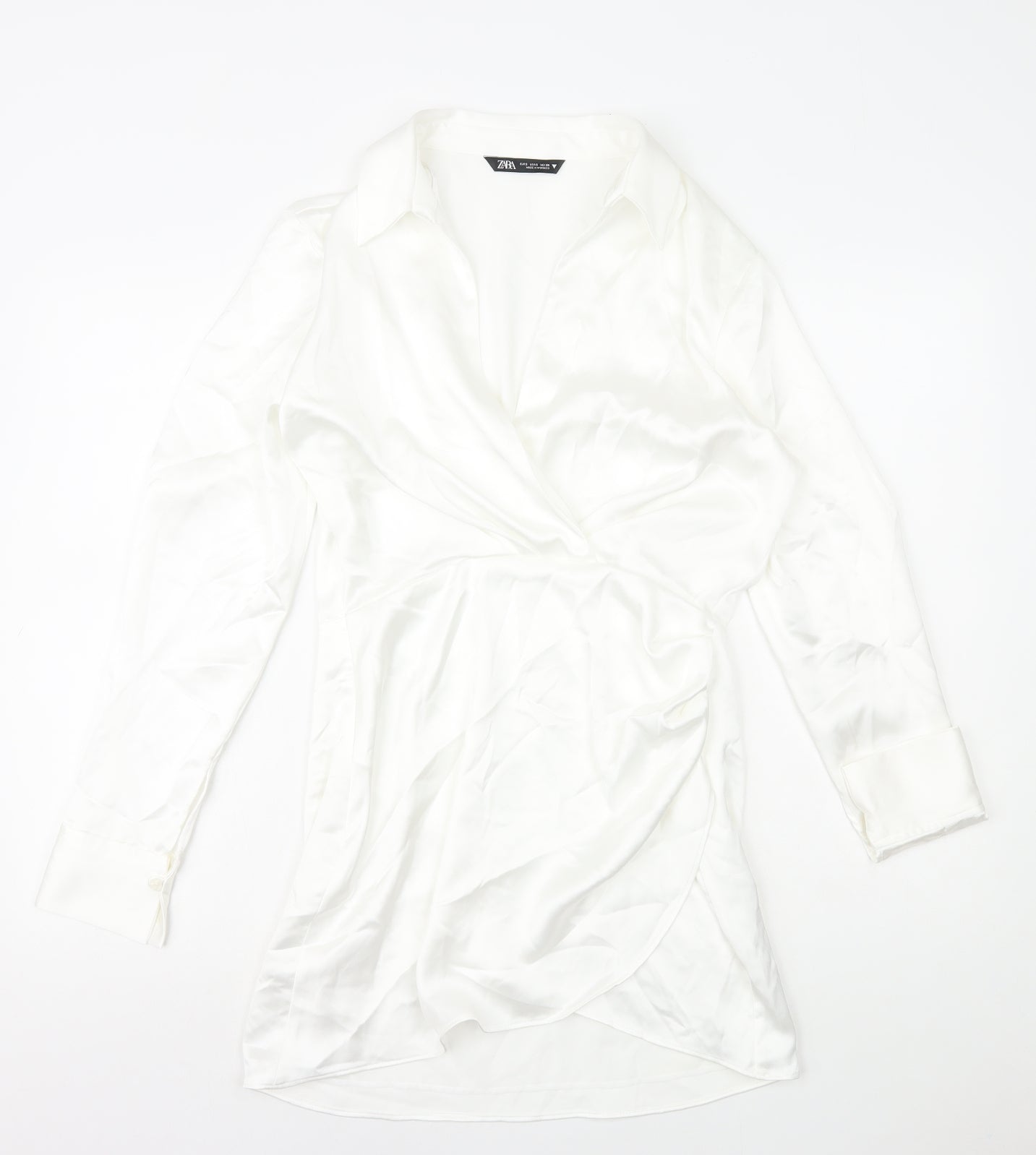 Zara Womens White Polyester Shirt Dress Size S Collared Zip