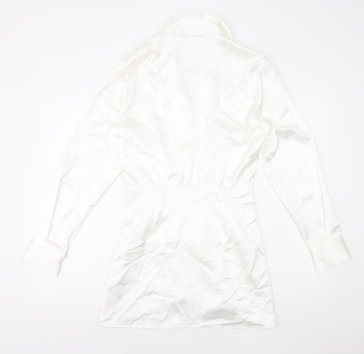 Zara Womens White Polyester Shirt Dress Size S Collared Zip