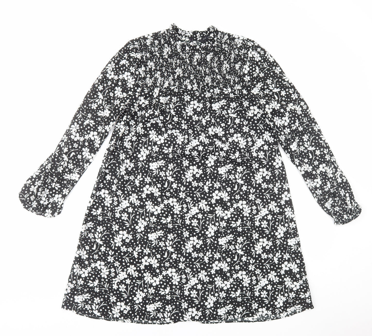 New Look Womens Black Floral Viscose A-Line Size 10 Mock Neck Pullover