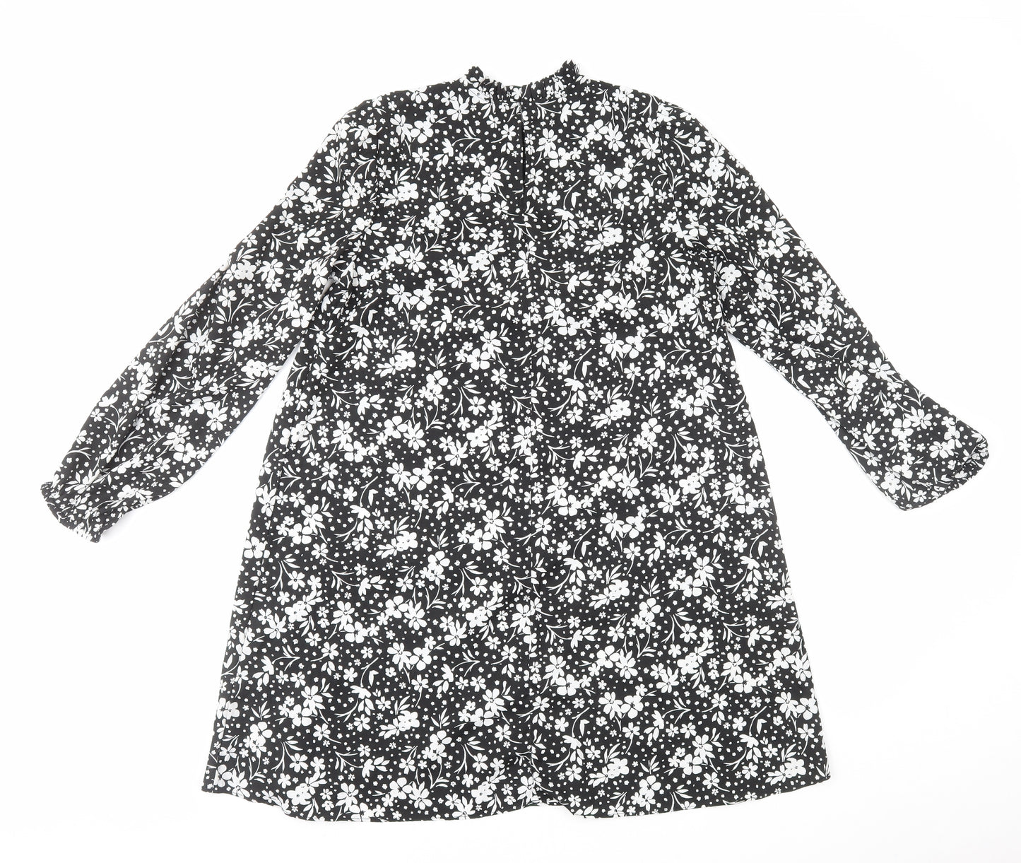 New Look Womens Black Floral Viscose A-Line Size 10 Mock Neck Pullover
