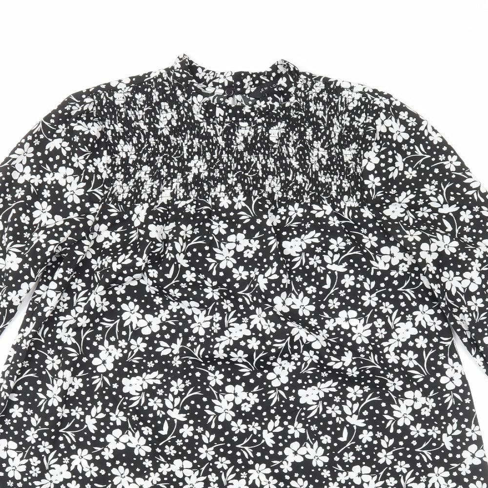 New Look Womens Black Floral Viscose A-Line Size 10 Mock Neck Pullover