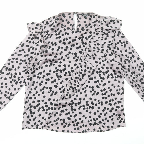 Topshop Womens Purple Geometric Polyester Basic Blouse Size 12 Round Neck