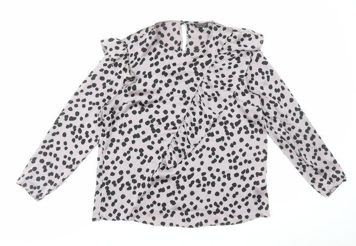 Topshop Womens Purple Geometric Polyester Basic Blouse Size 12 Round Neck