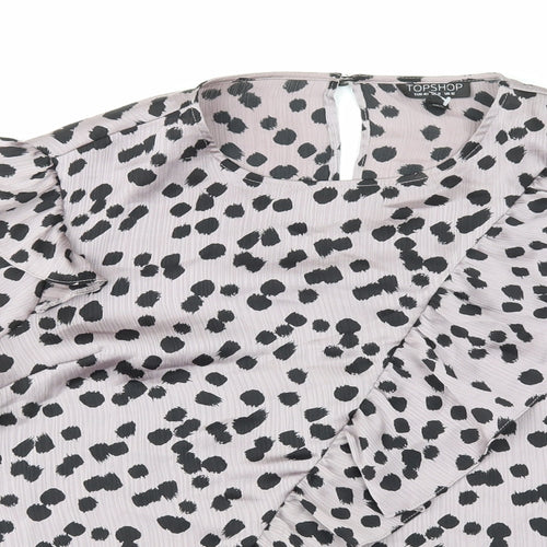 Topshop Womens Purple Geometric Polyester Basic Blouse Size 12 Round Neck