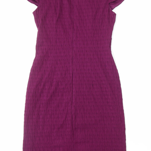 Per Una Womens Purple Polyester Pencil Dress Size 10 Round Neck Zip