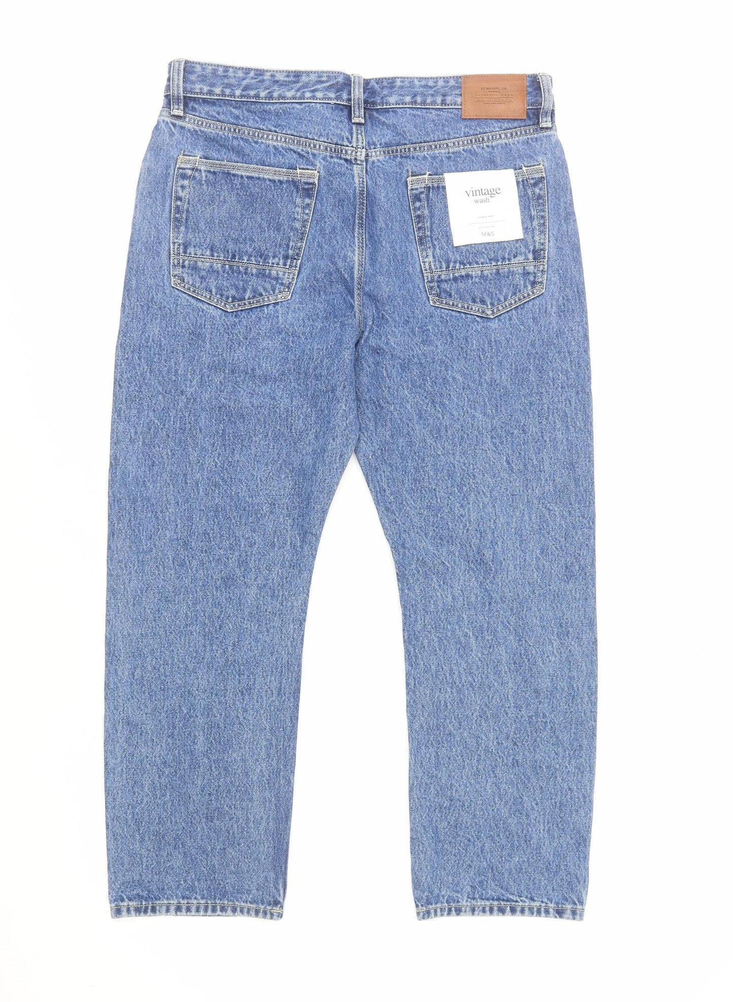 Marks and Spencer Womens Blue Cotton Straight Jeans Size 16 L27 in Regular Zip
