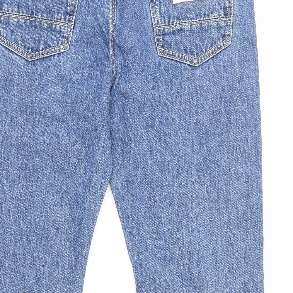 Marks and Spencer Womens Blue Cotton Straight Jeans Size 16 L27 in Regular Zip