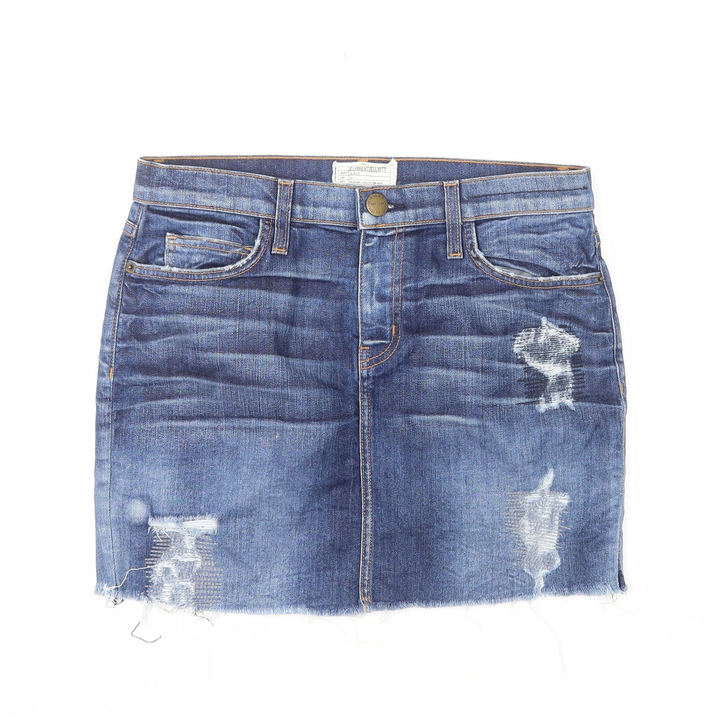 Current/Elliott Womens Blue Cotton Mini Skirt Size 12 Zip - Distressed