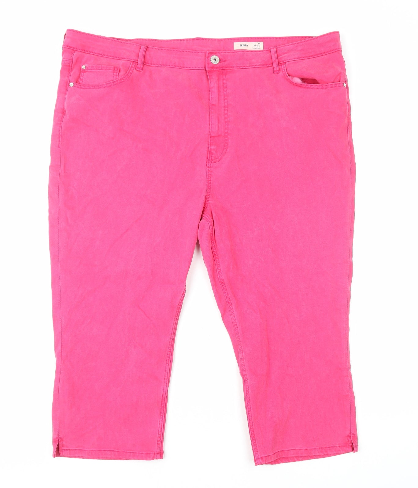 Marks and Spencer Womens Pink Cotton Capri Jeans Size 24 L20 in Regular Zip