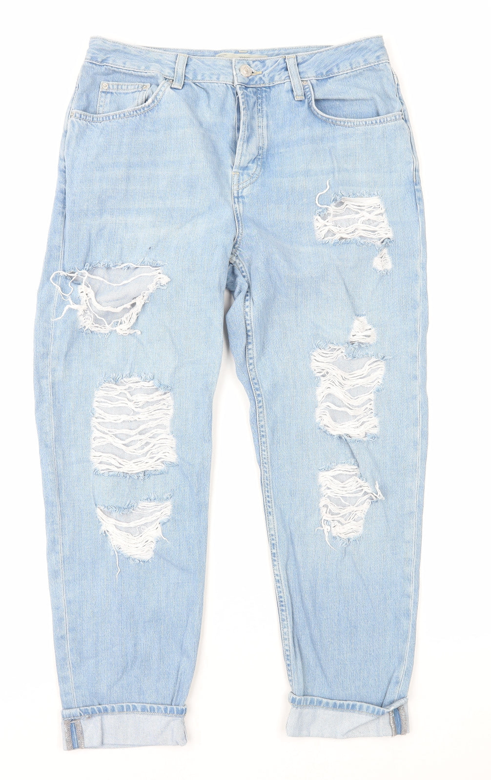 Topshop Womens Blue Cotton Tapered Jeans Size 10 L25 in Regular Button