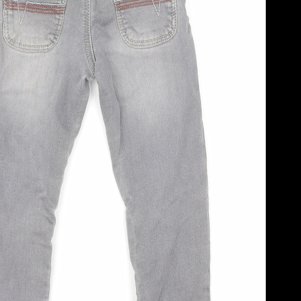 TU Boys Grey Cotton Skinny Jeans Size 3-4 Years Regular Drawstring - Dinosaur Embroidery