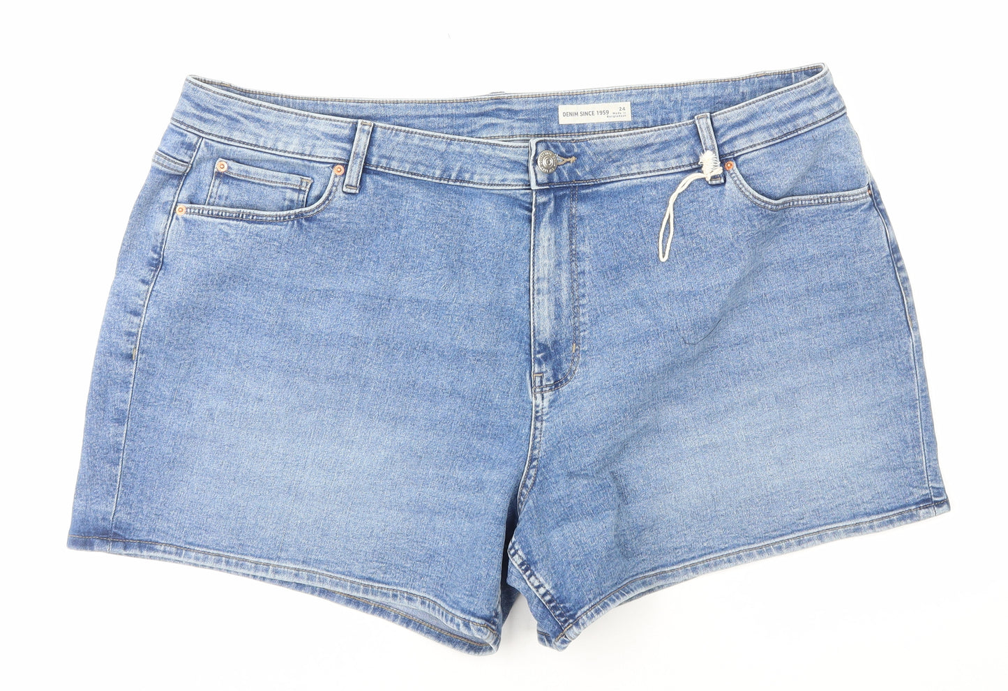Marks and Spencer Womens Blue Cotton Hot Pants Shorts Size 24 L5 in Regular Zip