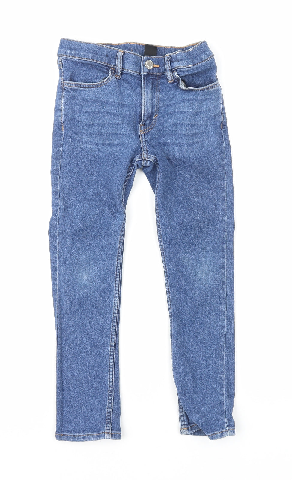 H&M Girls Blue Cotton Skinny Jeans Size 7-8 Years L20 in Regular Snap