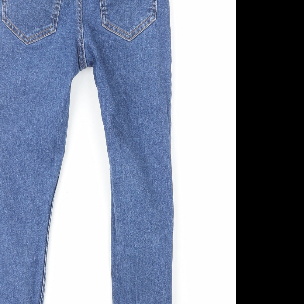 H&M Girls Blue Cotton Skinny Jeans Size 7-8 Years L20 in Regular Snap
