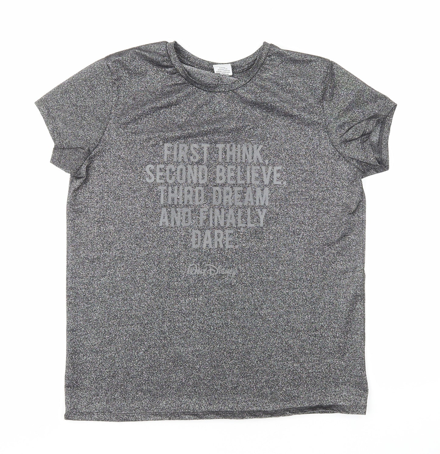 Disney Womens Silver Polyester Basic T-Shirt Size 12 Round Neck - Disney Quote