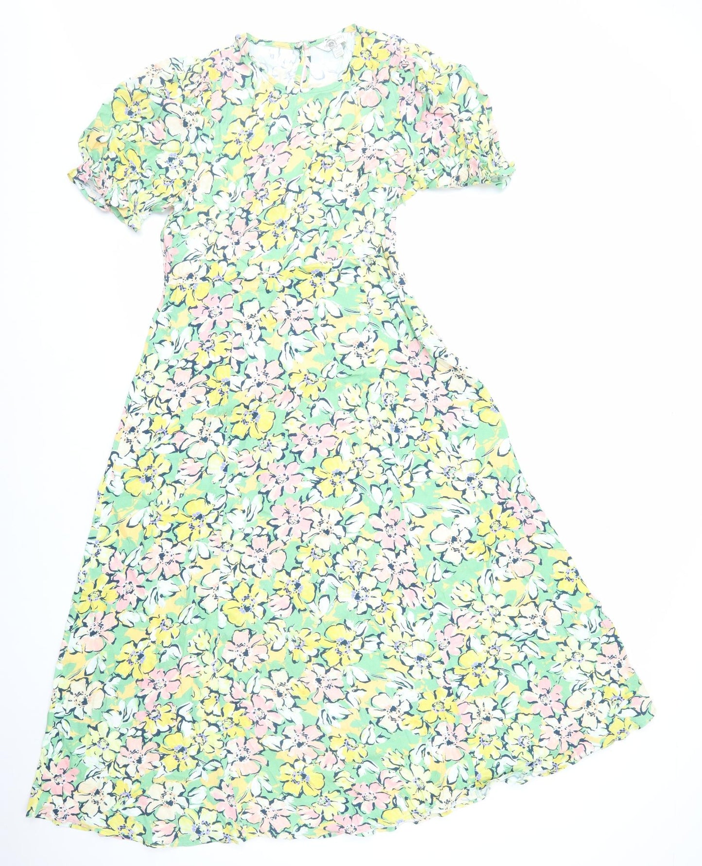Marks and Spencer Womens Multicoloured Floral Viscose Fit & Flare Size 12 Round Neck Zip