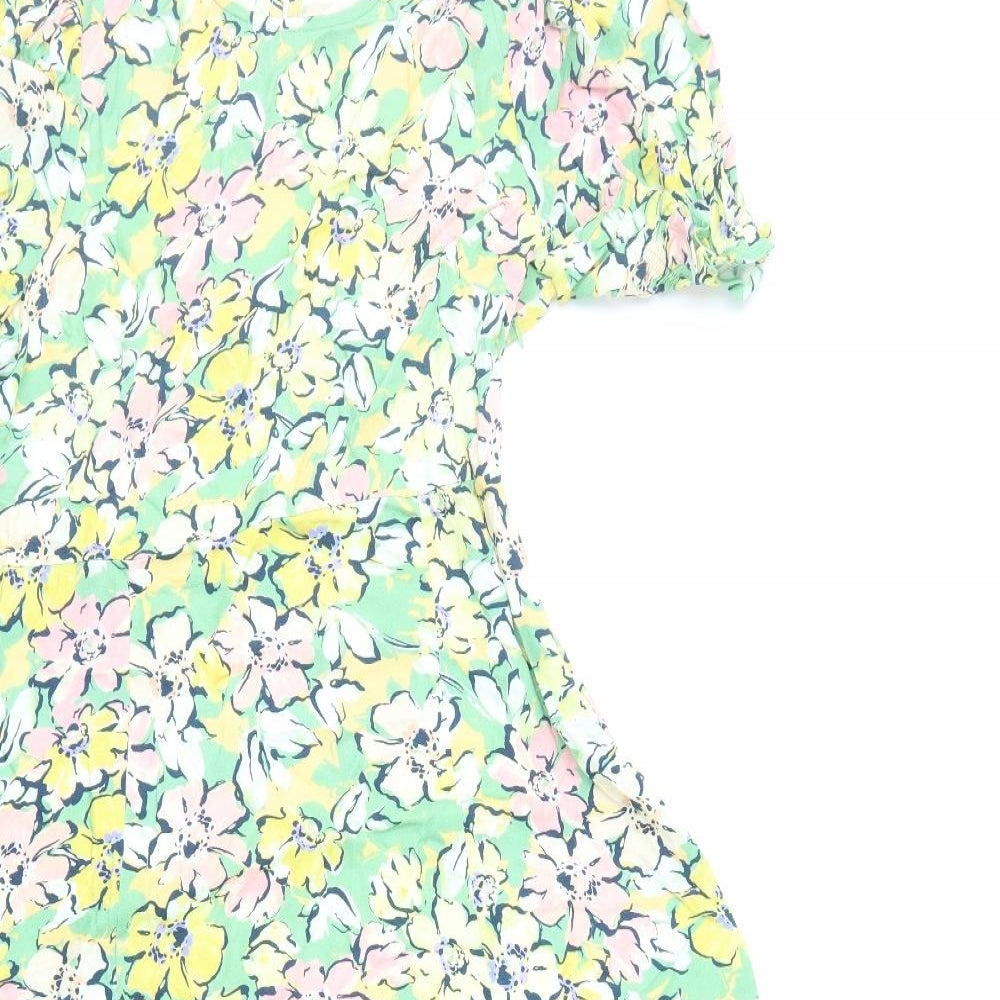 Marks and Spencer Womens Multicoloured Floral Viscose Fit & Flare Size 12 Round Neck Zip