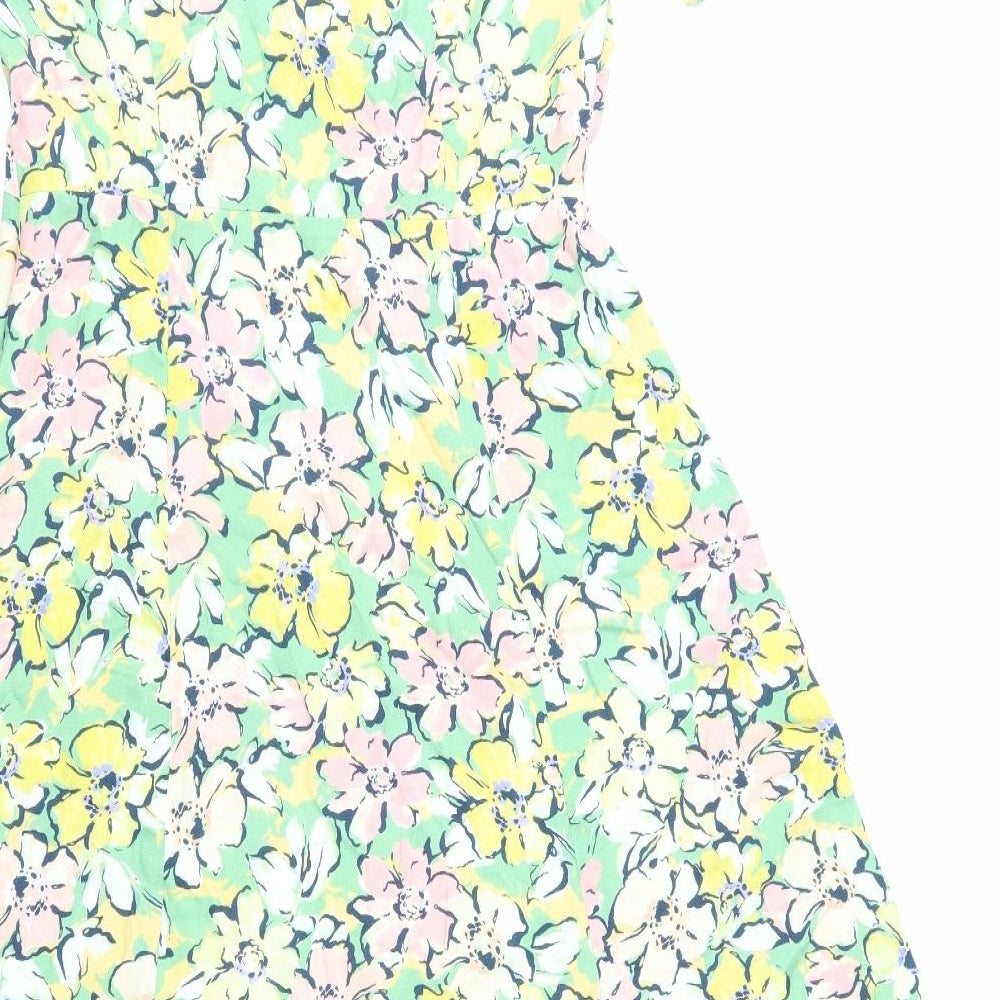 Marks and Spencer Womens Multicoloured Floral Viscose Fit & Flare Size 12 Round Neck Zip
