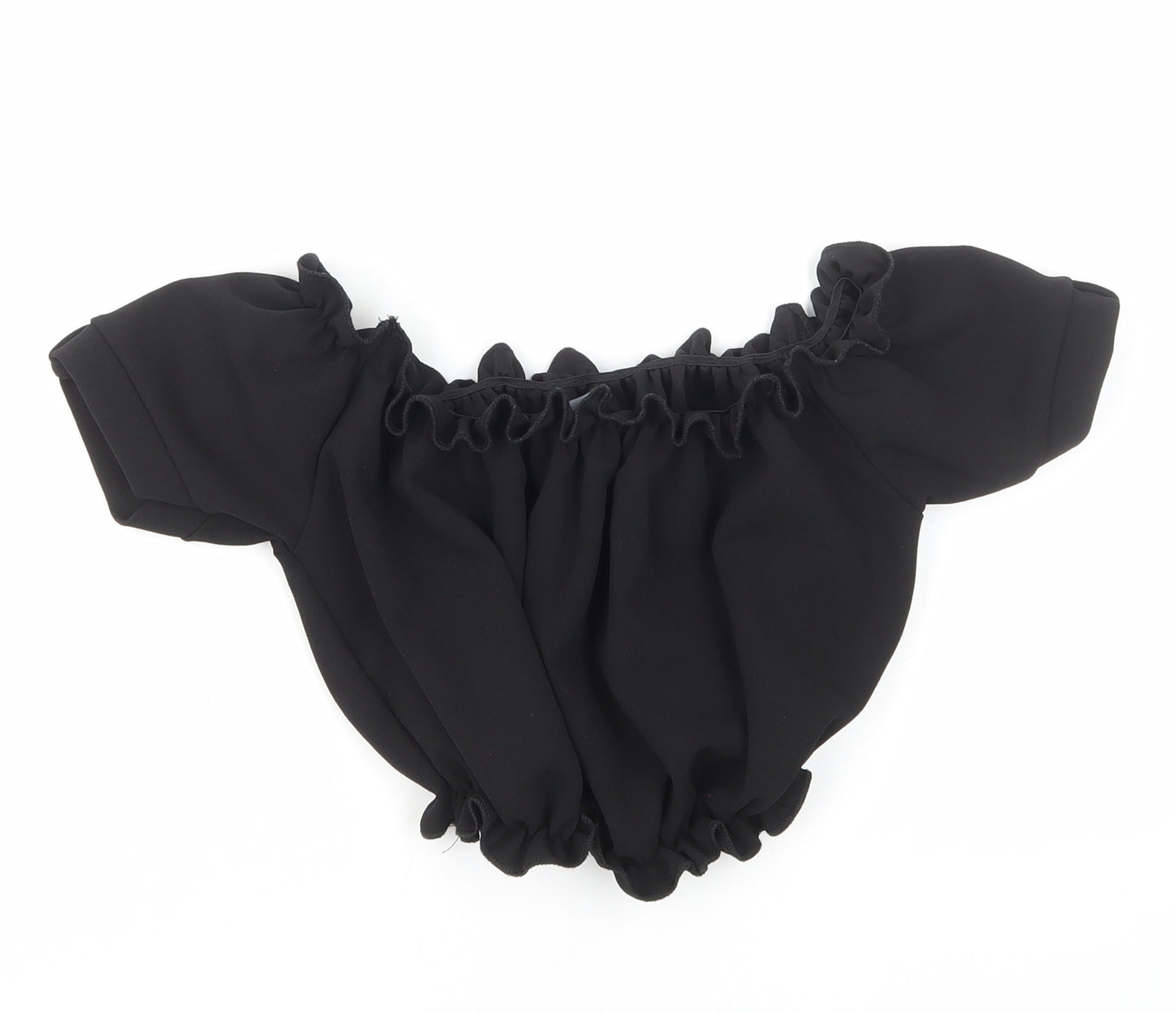 New Look Womens Black Polyester Cropped T-Shirt Size 6 Off the Shoulder